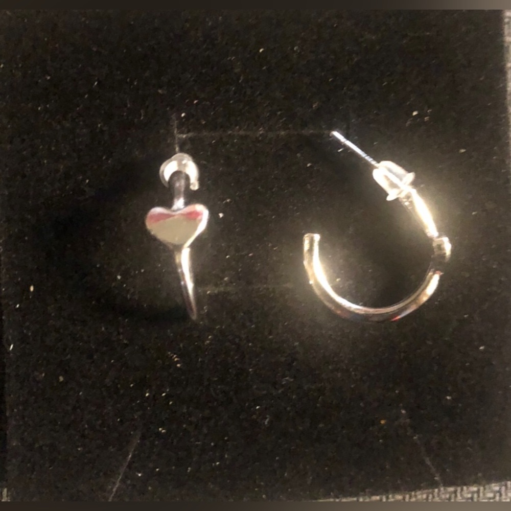 Silver Heart Hoop Stud Earrings - Women Jewelry